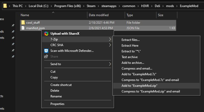 Example of properly zipping a mod
